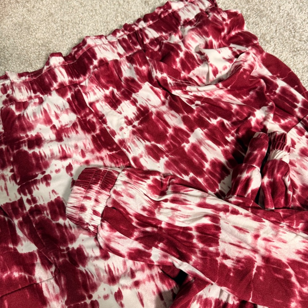 Rouge Collection Red White Tie Dye Jogger Pants Plus Size 2X